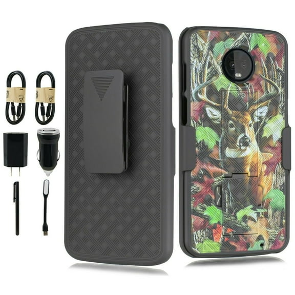 Value Pack for 6.01" Motorola Moto Z3 Play Holster Kickstand Hybrid Heavy Duty Belt Clip Shockproof Soft Silicone TPU Absorber Rugged Defender Hard Back Dual Layers Armor Bumper Case   [DEER]