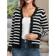 thumbnail image 4 of Women Cardigan Sweaters Long Sleeve Casual Light-Weight Button Down V-Neck Fall Sweater Black Stripes L, 4 of 9