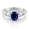 thumbnail image 2 of Gem Stone King 925 Sterling Silver Blue Sapphire and White Moissanite 3 Stone Engagement Ring for Women | 1.88 Cttw | Oval 8X6MM | Round 2MM | Gemstone September Birthstone | Size 7, 2 of 5