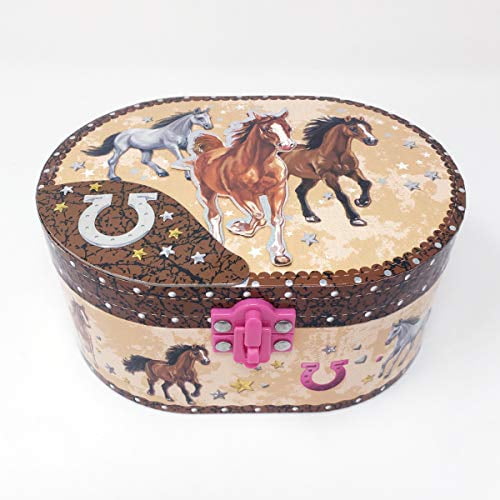 HOT FOCUS Dashing Horse Oval Shaped Musical Jewelry Box