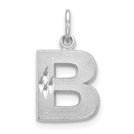 Diamond2Deal 14k White Gold Satin Diamond-Cut B Initial Charm for Women(L- 13.71 mm, W- 10.38 mm)