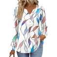 thumbnail image 2 of Bzhegqhd Women's Blouses Printed V-Neck Button Down Long Sleeve Loose Fit Tops Soft Stretch Casual T-Shirts Relaxed Fit Boho Style Fall Fashion Tunic Shirt, 2 of 6
