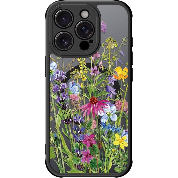 for iPhone 13 Pro Case Cute, Aesthetic Floral Hard Shell, Compatible with Magsafe, Trendy Unique Cool Retro Western Coquette Protective Slim Phone Cover for Women Girls, Blooming Wildflowers