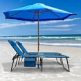 thumbnail image 2 of Lounge Chairs for Outside, Extra High Folding Beach Tanning Lounger with Adjustable Backrest, Footrest & Removable Pillow, Sunbathing Lounge for Patio, Poolside (1, Navy with Pocket), 2 of 18