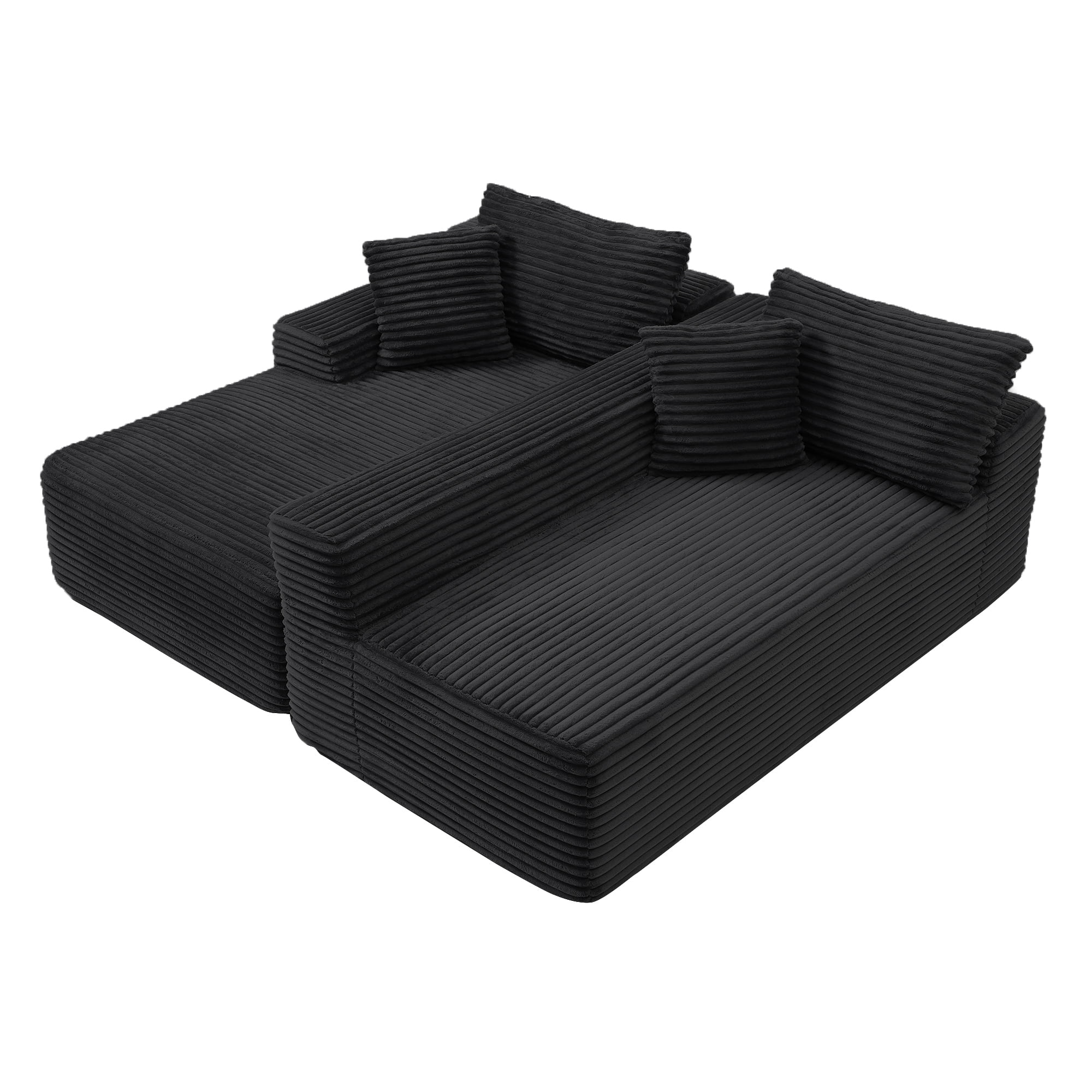 Aukfa 95" Modular Cloud Sectional Sofa, L-Shaped Couch with Right Facing Chaise, No Assembly Required Corduroy Deep Seat Sleeper Sofa for Living Room, Apartment, Black