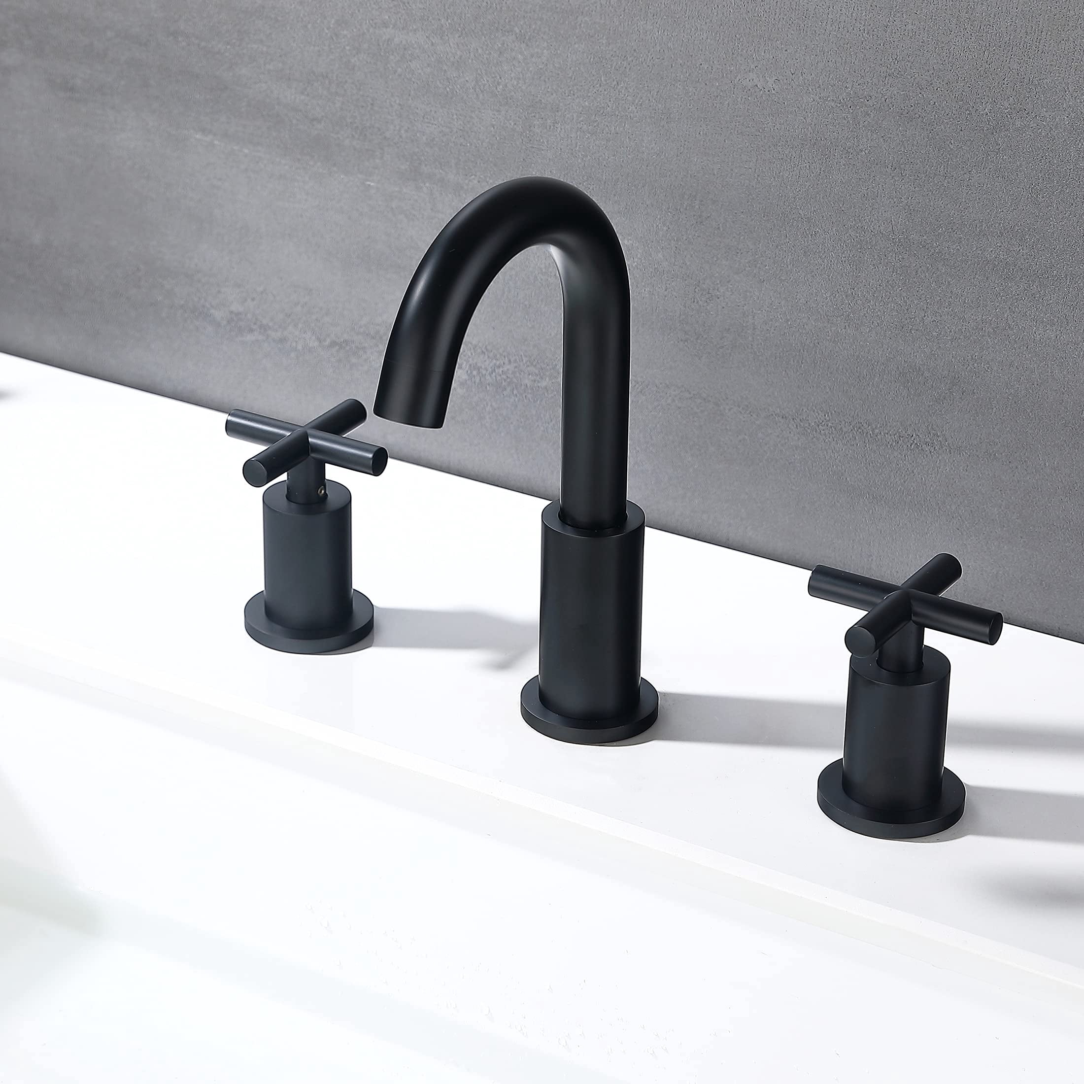 Adorer 8 Inches Widespread Bathroom Faucet 3 Hole, Matte Black Bathroom Sink Faucet with Pop-up Drain - 32133BK