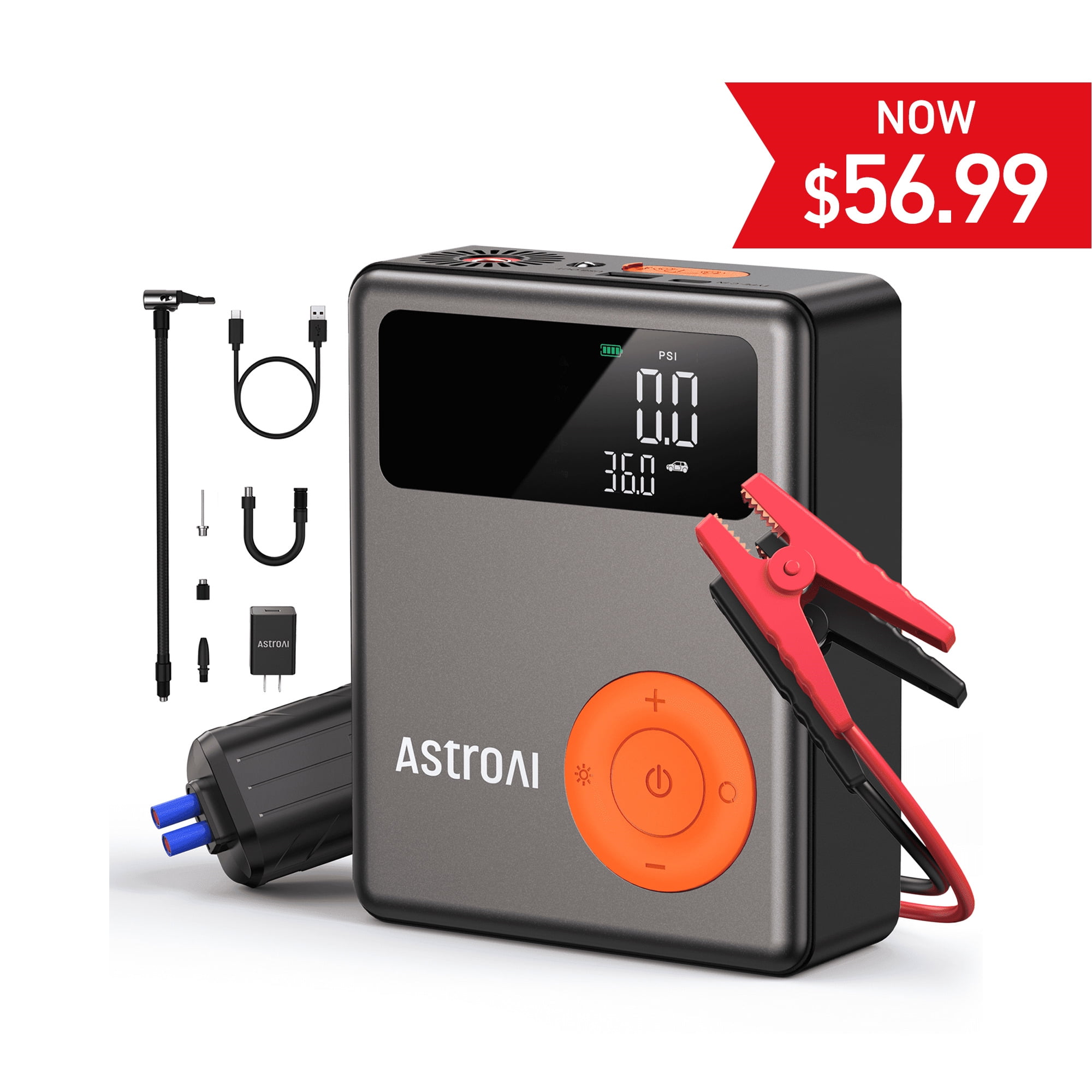 AstroAI Jump Starter with Air Compressor, 150PSI 1750A Peak 12V Battery Jump Box with Cordless Tire Inflator (7.5 Gas/5.0L Diesel), 12V Jump Box, Large LCD Display