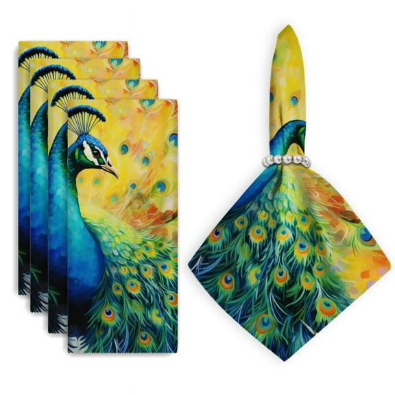 Bahomeck Cloth Napkins Set Of 4 Elegant Peacock With Feathers Spread Out Square Napkins Washable Dining Table Napkin For Home Holiday Wedding Party Dinner Decor 18*18 Inch