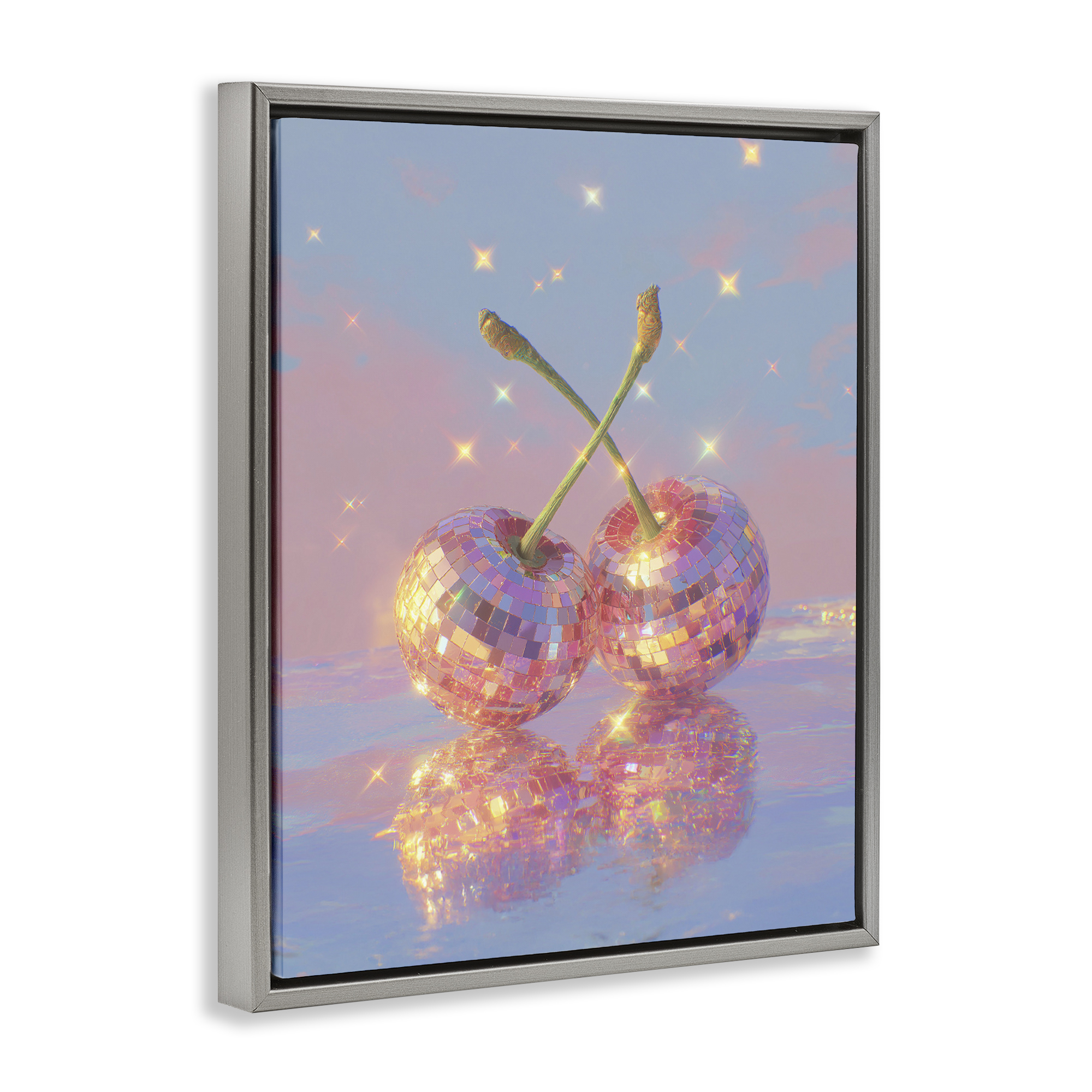 Disco Cherry Reflection Gray Framed Floater Canvas Wall Art, design by Ziwei Li
