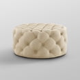 thumbnail image 4 of Inspired Home Niles Beige Linen Ottoman - Tufted Allover, Castered Legs, 4 of 7