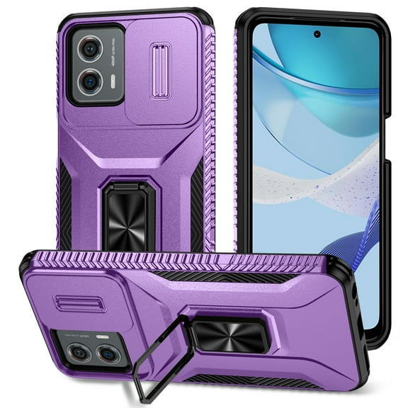 Dteck for Motorola Moto G Play 2024 Case with Camera Protection Sliding Cover, Military Grade Drop Protection Rugged Shockproof Cover with Kickstand for Moto G Play 4G 2024,Purple