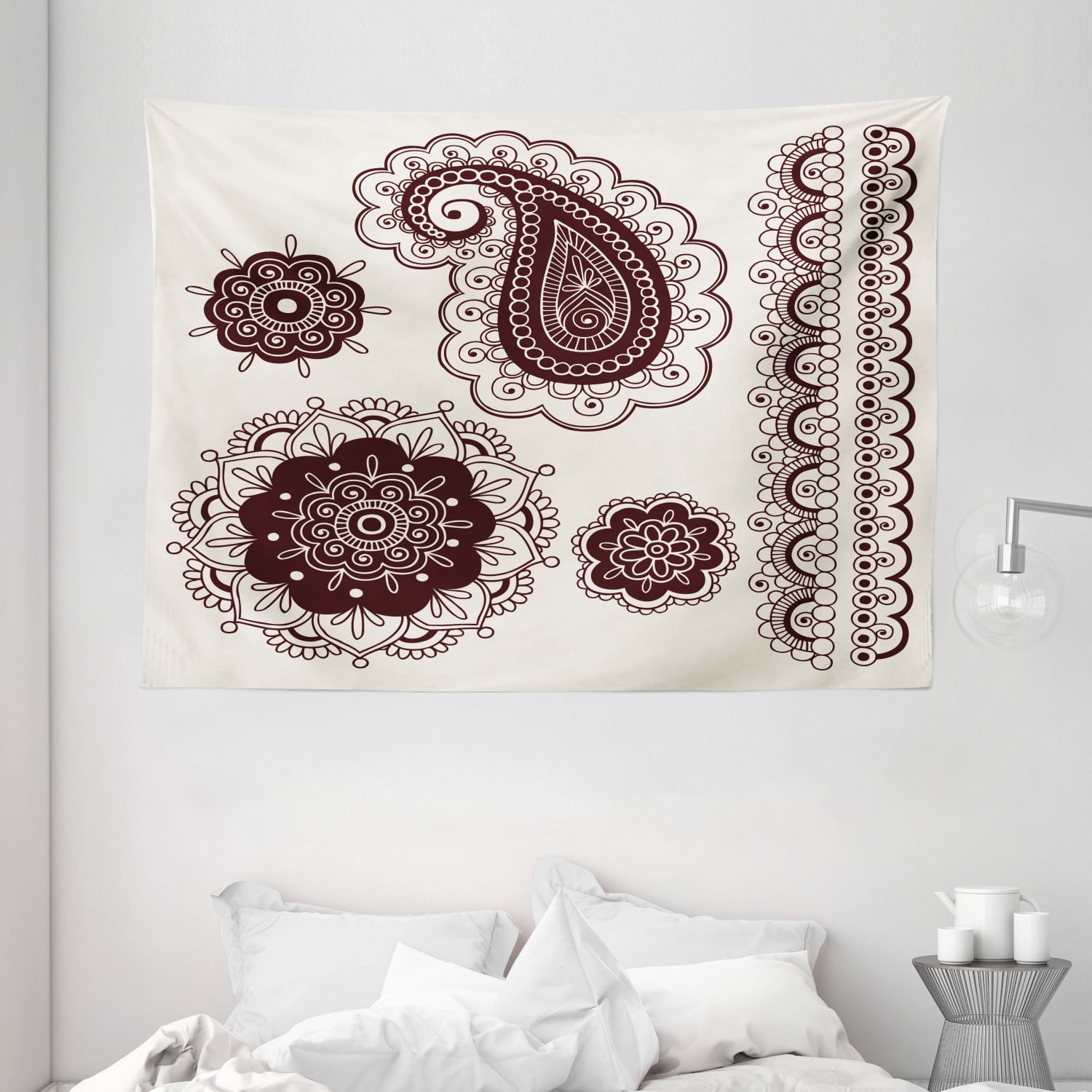 Henna Tapestry, Intricate Hand Drawn Tattoo Paisley Doodle Eastern