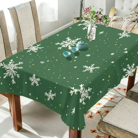 

WOBOGO Green Background with Snowflakes Square Tablecloth 60×90in Polyester Fabric Tablecloth Washable Dust Resistant Wrinkle Resistant
