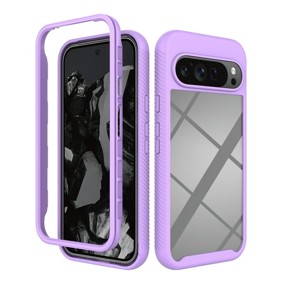 Compatible with Google Pixel 9 Pro XL Case Clear, Heavy Duty Dual Layer Shockproof Protection Transparent Women Men [Never Yellowing] [Military Grade Anti-Drop] Hard PC Back Phone Cover,Purple