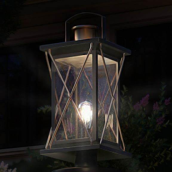 Luxury Colonial Outdoor Post Light, 20''H x 9''W, with Tudor Style Elements, French Country Design, Olde Bronze Finish and Shatterproof Glass, UHP1230