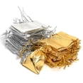 thumbnail image 2 of 50Pcs/lot 7x9cm 9x12cm Gold Silver Color Adjustable Jewelry Packing Bags For Party Candy Drawstring Wedding Gift Bags Gold Color 7x9cm, 2 of 5
