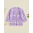 thumbnail image 3 of Gupgi Baby Toddler Girl Kinit Cardigan Fuzzy Long Sleeve Open Front Bow Print Sweater Spring Fall Outwear, 3 of 9
