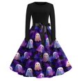 thumbnail image 2 of Halloween Dresses for Women Pumpkin Ghost Crew Neck 1950s Hepburn Classic Dresses Long Sleeve Cocktail Casual Retro Tea Length Dress with Belt L, 2 of 6