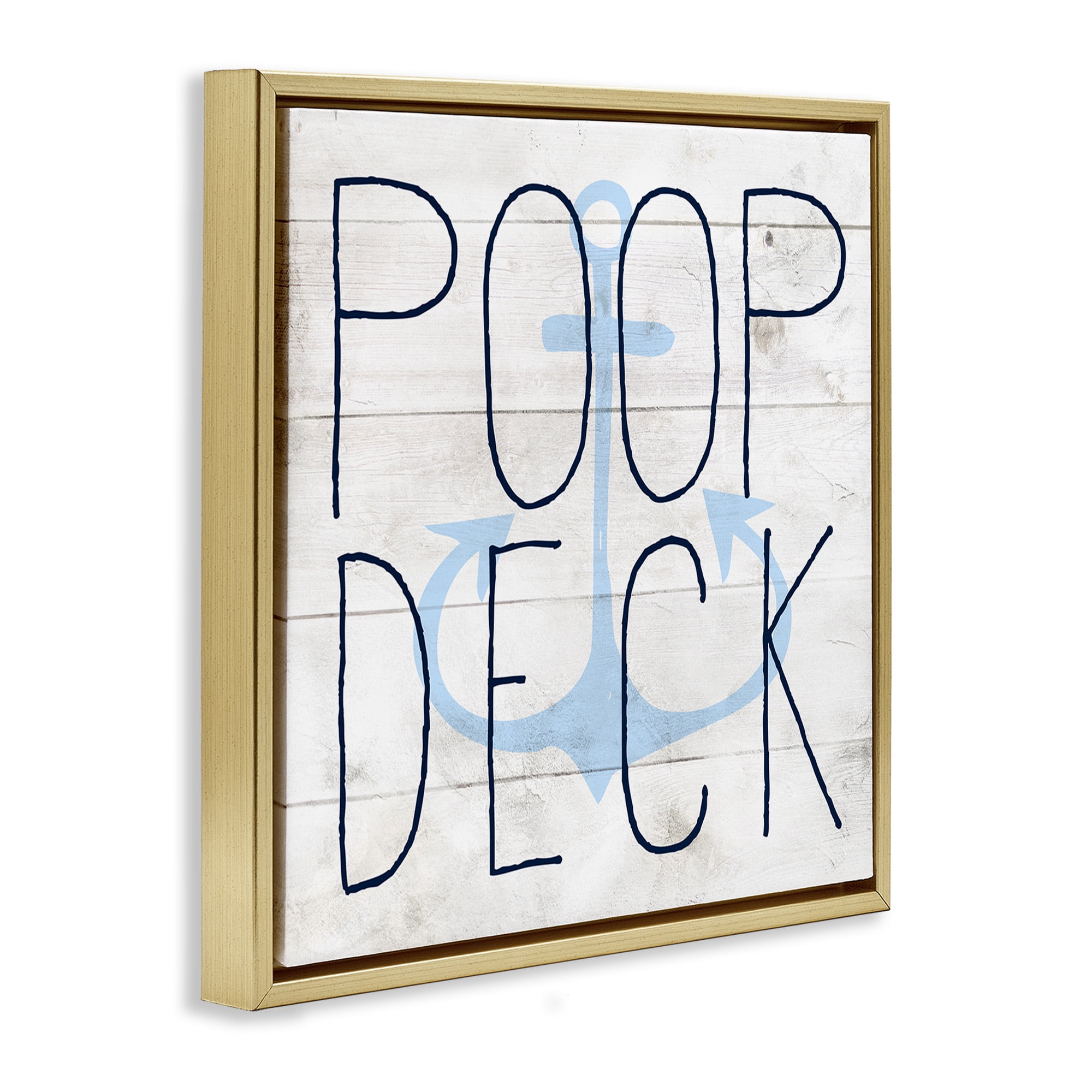 Stupell Industries Poop Deck Funny Beach House Typography Painting Gold Floater Framed Canvas Art Print Wall Art, 25 x 25