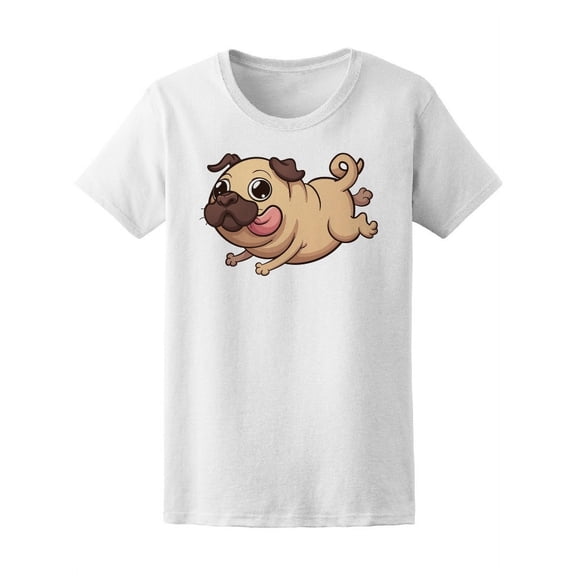 Happy Pug Running Clip Art T-Shirt Women -Image by Shutterstock, Female Medium