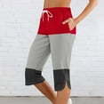 thumbnail image 2 of DeHolifer Capris Pants for Women Elastic Waisted Color Block Drawstring Split Sports Casual Capris Pants with Pocket Red 2XL, 2 of 7