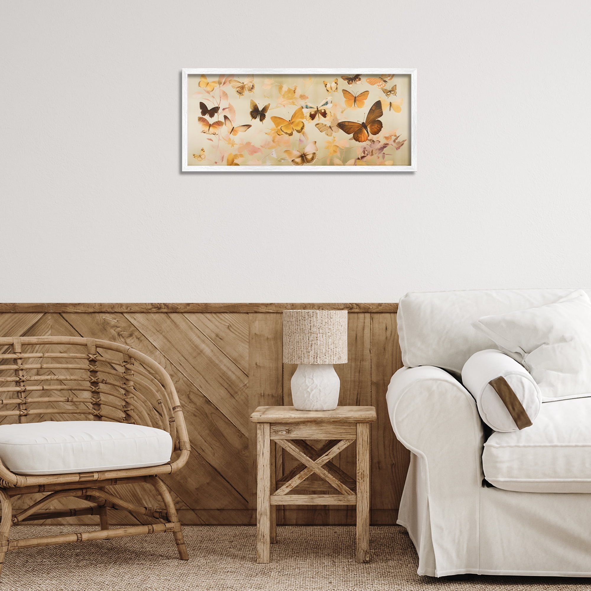 Stupell Industries Neutral Butterfly Array Animals & Insects Painting White Framed Art Print Wall Art, 24 x 10