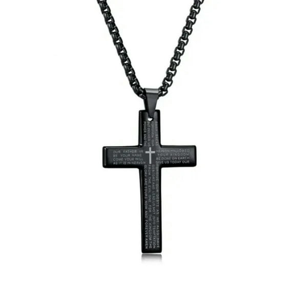 K-KED 925 Silver Gold Catholic Crucifix Jesus Cross Pendant Necklace Chain Jewelry-Black