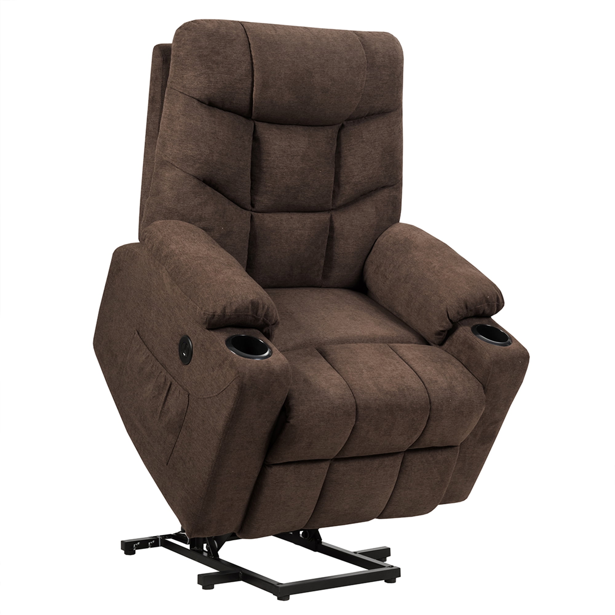 Gymax Power Lift Massage Recliner Fabric Sofa Chair w/ Remote Control