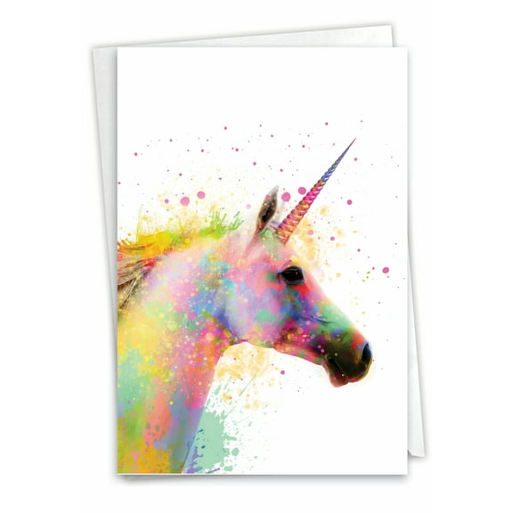 1 Birthday Card with Envelope - Funky Rainbow Unicorns C6748DBDG