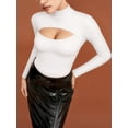 thumbnail image 3 of MOYIKO Mock Neck Cutout Front Tops Long Sleeve Body Suits for Womens,Size S-XXL, 3 of 7