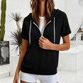 thumbnail image 2 of DJDLJWCJ Women's Full Zip Up Hoodie Plus Size Long Hoodies Sweatshirts Solid Color Short Sleeve Tops Black Size L, 2 of 8
