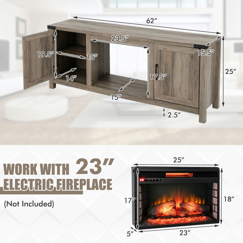 Finihen TV Stand, Entertainment Center, Electric Fireplace TV Stand with Storage Cabinets for TVs up to 70 Inch, for Living Room, Natural