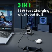 UGREEN Uno 65W USB C Charger, 3-Port Robot GaN Fast Charger, Black