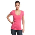 thumbnail image 3 of Women's & Juniors Basic Round Crew Neck Short Sleeve Stretch Cotton Spandex T-Shirts, 3 of 4