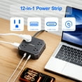 thumbnail image 4 of Power strip heavy duty high wattage 10ft long extension cords for indoor surge protector protection 1050J with usb Ports 8 AC outlet extender, 1250W,110-240V,Black, 4 of 18