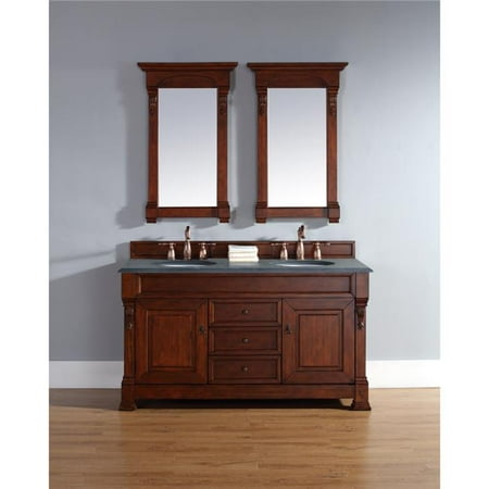 Absolute Black Granite Countertops - 60 in. Brookfield Warm Cherry Double Vanity with 2 cm Absolute Black Rustic Granite Top