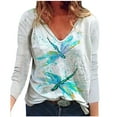 thumbnail image 1 of CEHVOM Hauts pour Femmes Col en V Imprimé Manches Longues Décontracté Ample Blouse T-shirt Hauts, 1 of 4