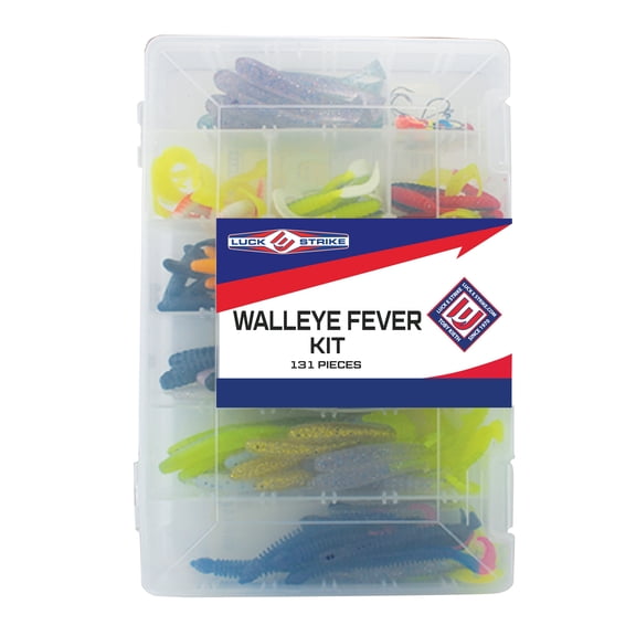 Luck E Strike Walleye Fever 3 in Plastic, Lead Lure Kits for Walleye, 131 Piece Kit