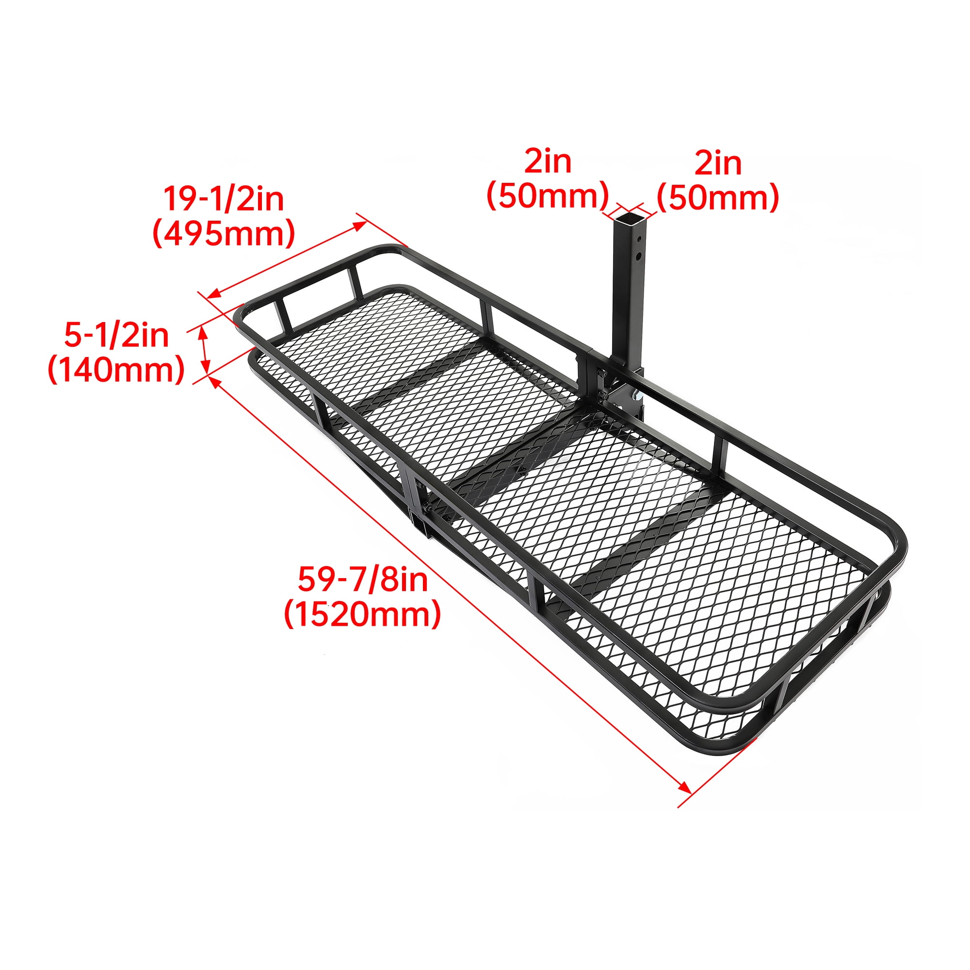 Kojem Hitch Cargo Carrier Rack 60"x21"x6" for 2"x2" Hitch Receiver Van SUV Truck Trailer 550lbs Folding Rear Luggage Basket Hitch Mount Cargo Rack