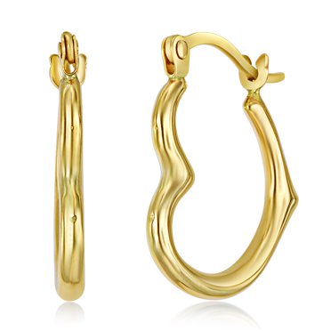 10k Yellow Gold Shiny Open Heart Hoop Earrings