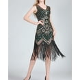 thumbnail image 5 of Sequin Roaring 1920s 20's Beaded Flapper Gatsby Themed Party Dresses Black/Green, 5 of 7