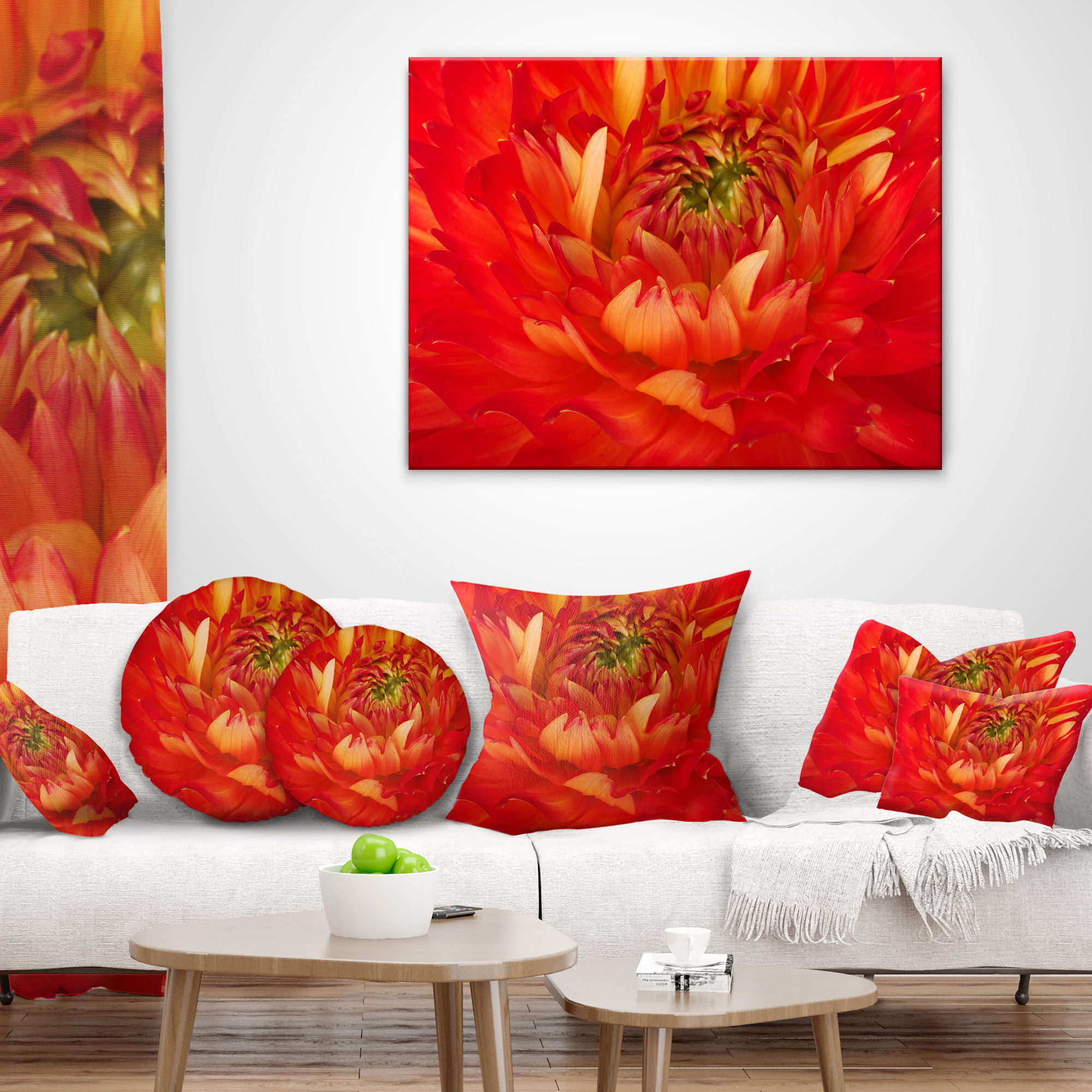 Designart Bright Red Close Up Flower Petals - Floral Throw Pillow - 16x16