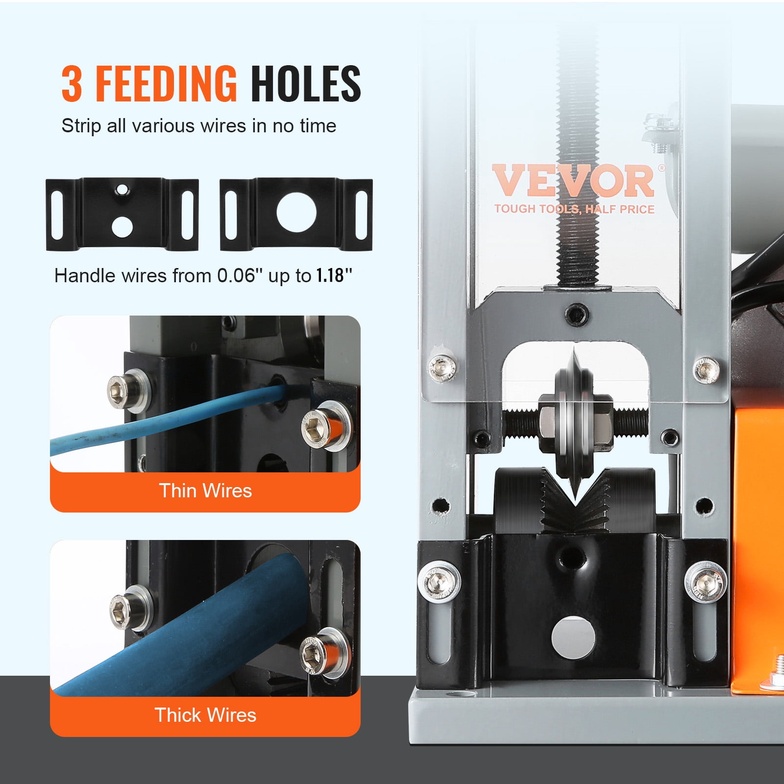 VEVOR Electric Cable Stripping Tool, 0.06''-1.18'' Motorized Wire Stripper, 180 W, 60 ft/min, with Clear Depth Gauge, Ideal for Scrap Copper Recycling