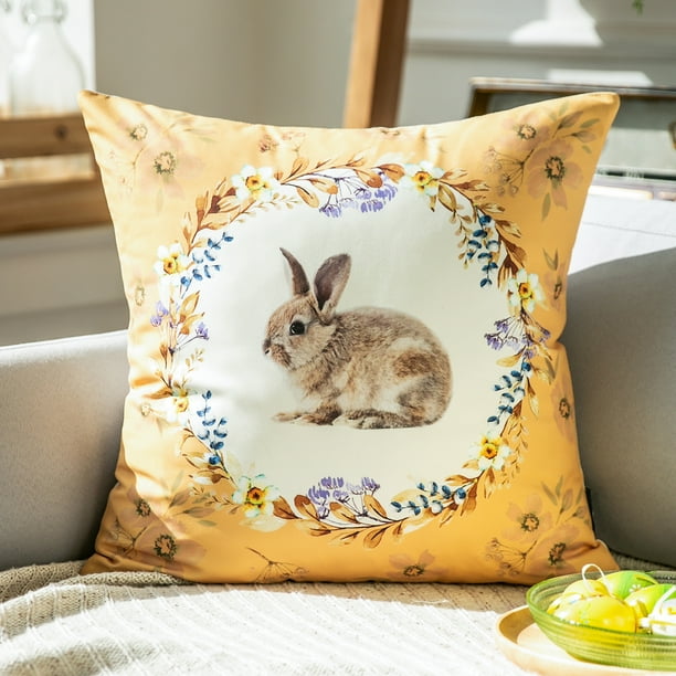 Happy Easter Rabbits Throw Pillow Cover Bunny Decor for Sofa Couch