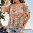 thumbnail image 5 of Njoeus Oversized Tshirts for Women White Tops for Women Womens Summer Cover Ups Crew Neck Short Sleeve Sweater Women Trendy Casual Crochet Hollow Out Knit Tops Pullover Shirts Beach Cover Ups Womens W, 5 of 7
