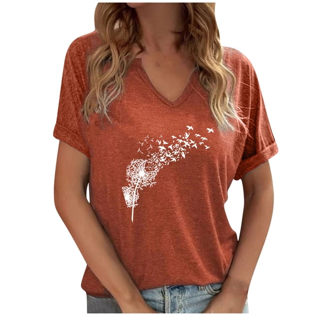 Birdeem Mode Décontractée pour Femmes Blouses à Manches Courtes Imprimées Col en V T-Shirts Hauts