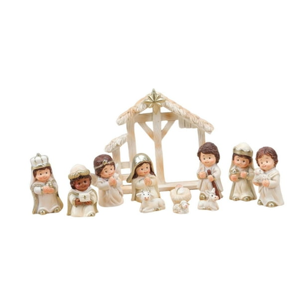 12 figuras navideñas del Nacimiento de Jesús, escena del pesebre, escultura en miniatura, decoración coleccionable para inauguración de casa o