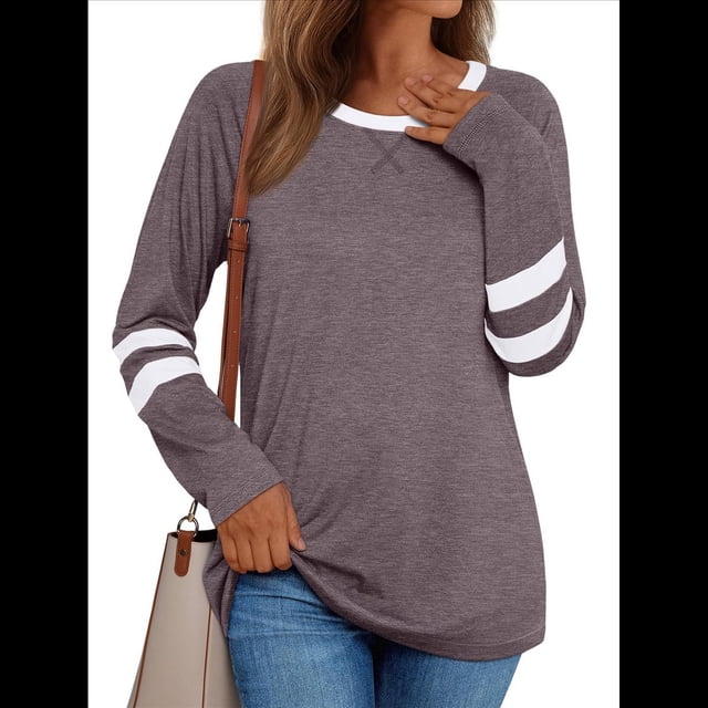 Camisetas de Larga para Mujer, Camisetas Casuales con Cuello Redondo y Bloques de Color, Ropa de Moda de Otoño, Conjuntos Modernos Colorante para Pasta de Frijoles S