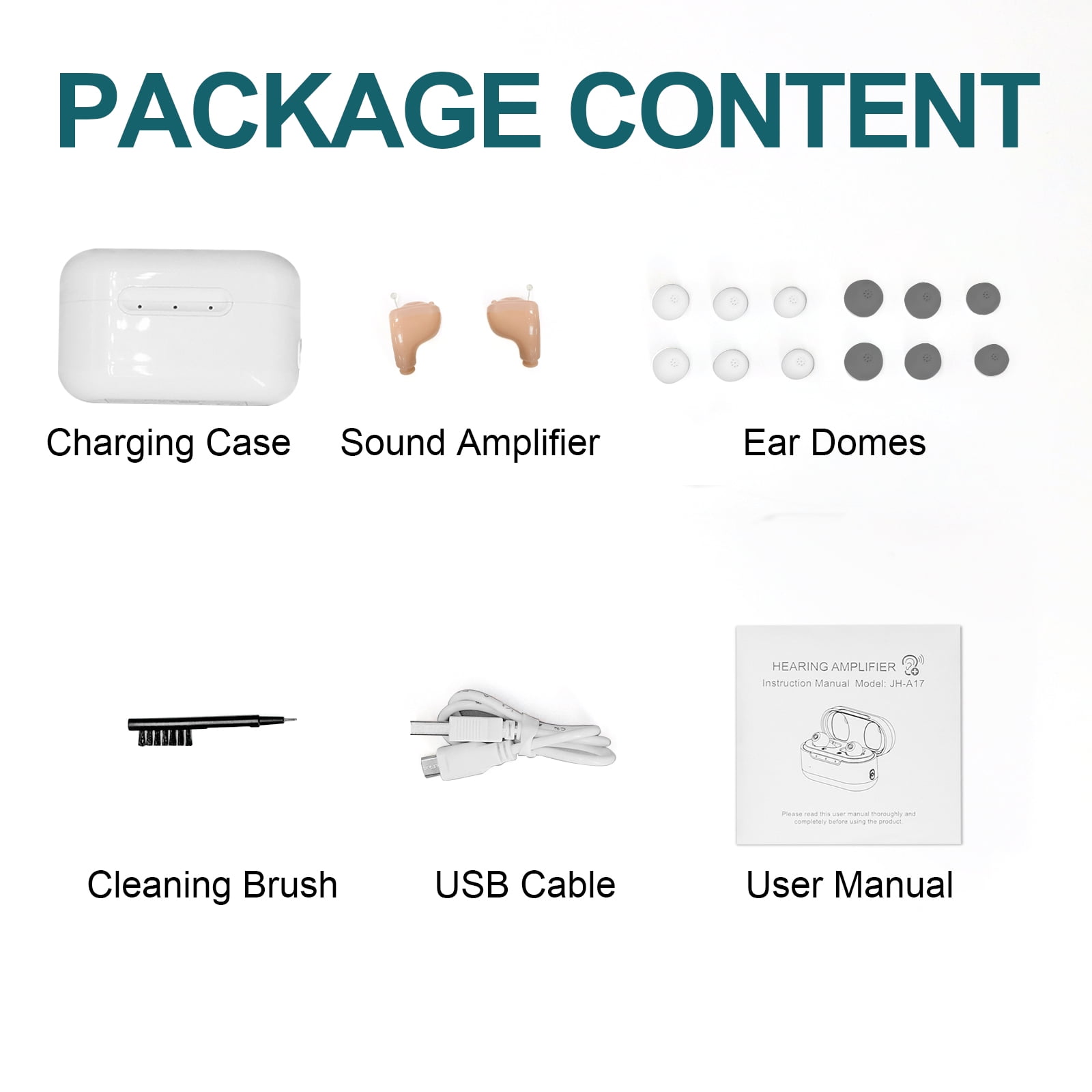 Jinghao DIgital Personal Sound Amplifier Product  CIC for Ears for Seniors Adults with Rechargeable Charging Box White