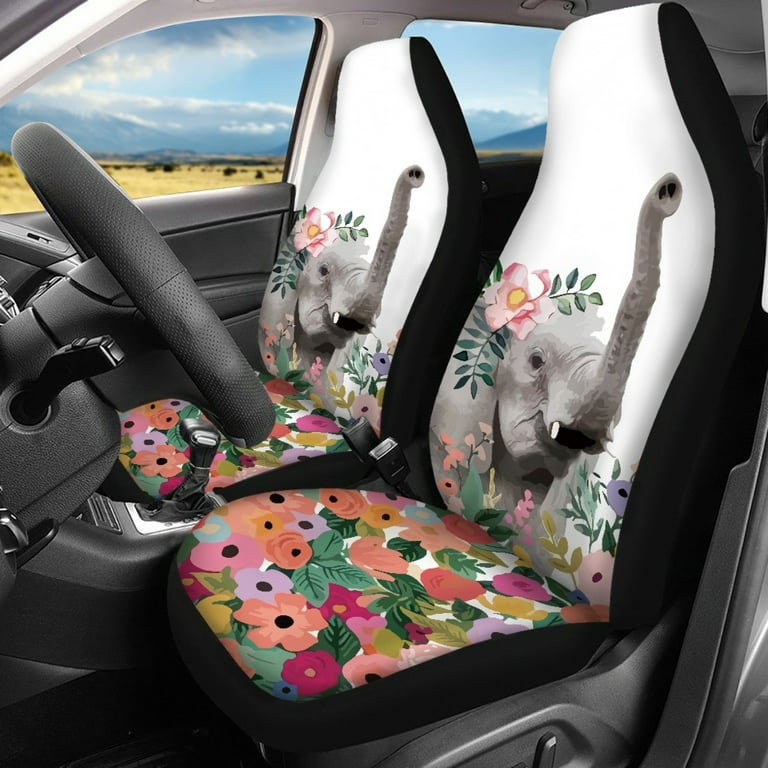 Xoenoiee Boho Flower Elephant Design Seat Covers for Cars Auto Seat Covers Front and Rear Split Bench Seat Protector Car Interior Accessories